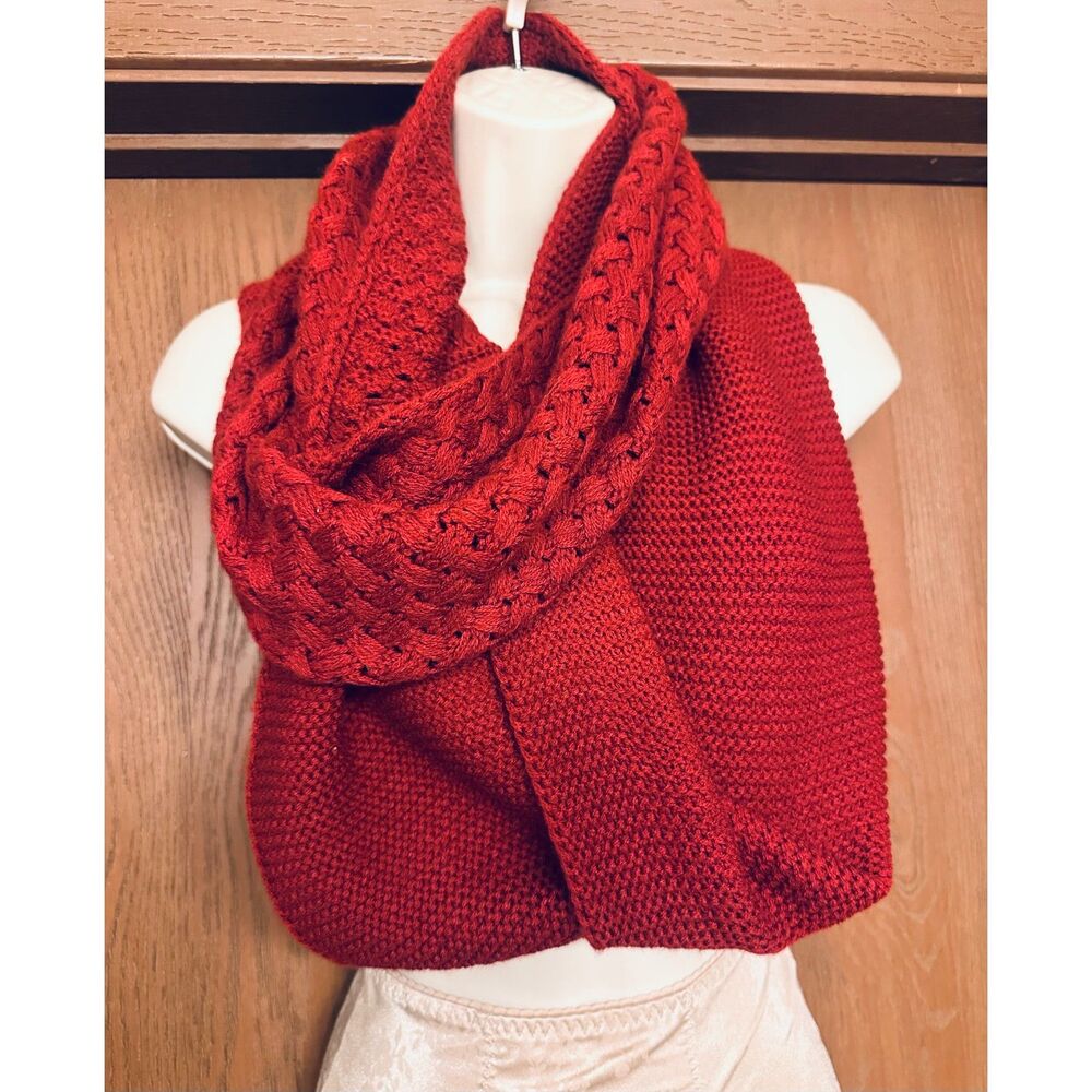 prAna Cozy Red Trendy Cable-Knit Premium Textured Loop Design Infinity Scarf